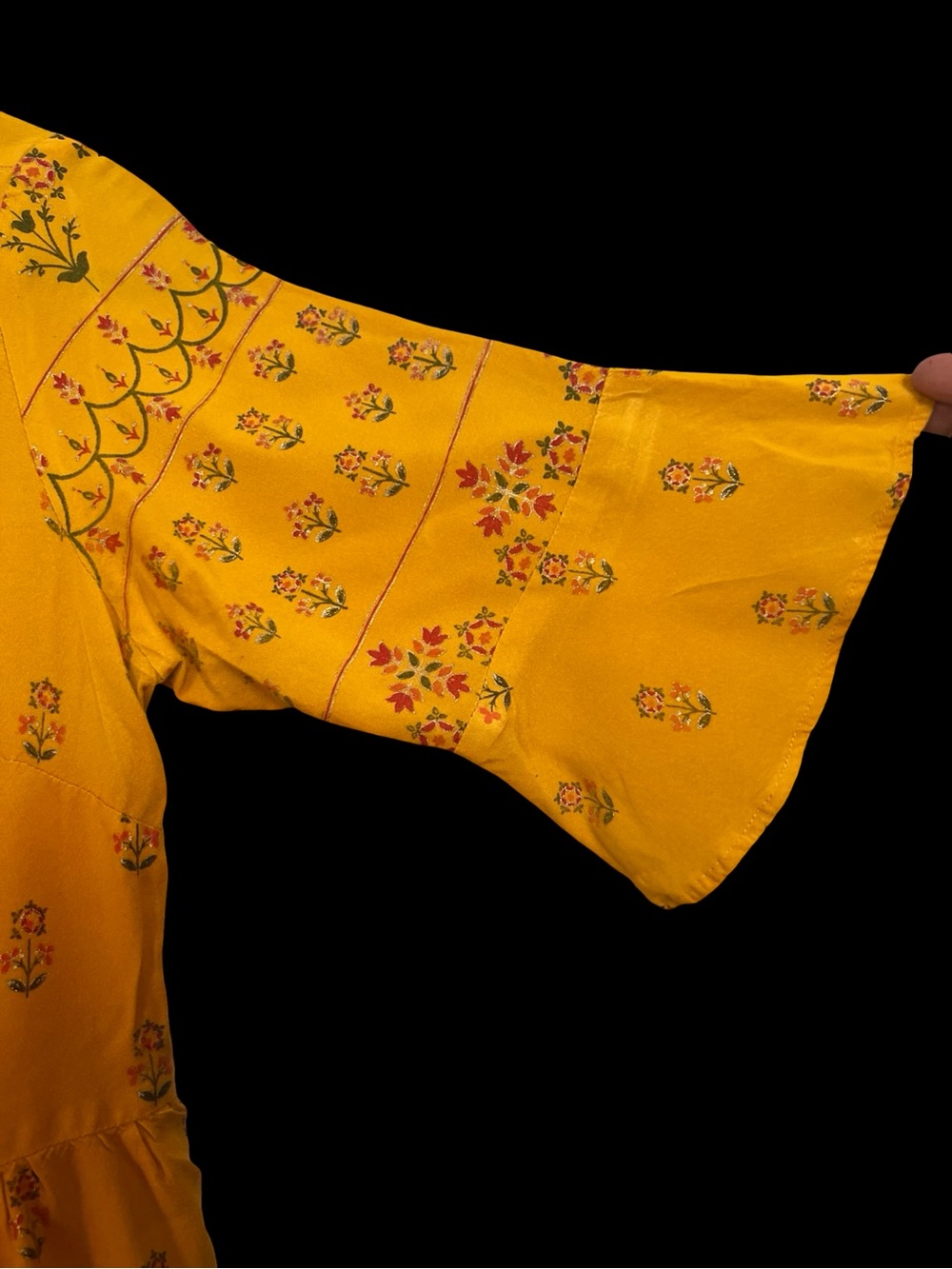 Indya Mustard Yellow Floral Foil Tiered Maxi Dress - Picture 5 of 6